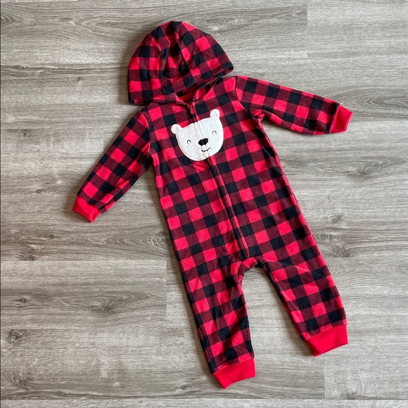 Carter's baby boys fleece zip up jumpsuit with hood - Picture 1 of 3